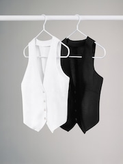 The Set Black/White 2 Pack Linen Blend Waistcoats - Image 2 of 8