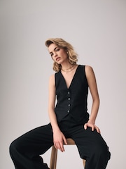 The Set Black/White 2 Pack Linen Blend Waistcoats - Image 6 of 8