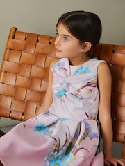 Reiss Pink Marti 9-13 yrs Floral Scuba Twist Fit-and-Flare Dress - Image 1 of 5