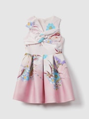Reiss Pink Marti 9-13 yrs Floral Scuba Twist Fit-and-Flare Dress - Image 2 of 5