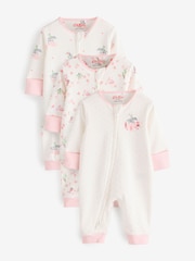 وردي/أبيض - Cath Kidston Floral Baby 100% Cotton Sleepsuits 3 Pack - صورة 1 من 6