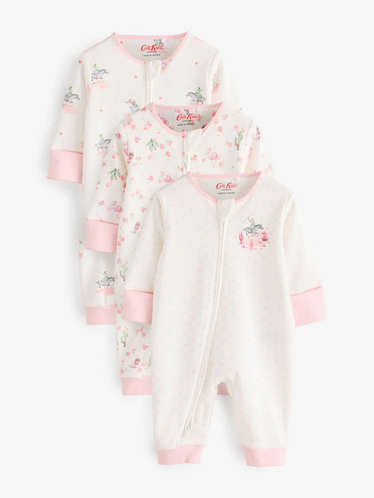 وردي/أبيض - Cath Kidston Floral Baby 100% Cotton Sleepsuits 3 Pack - صورة 1 من 6