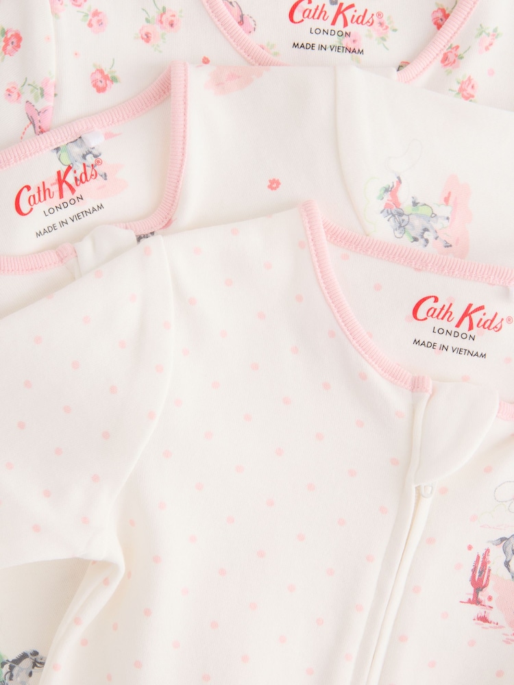 وردي/أبيض - Cath Kidston Floral Baby 100% Cotton Sleepsuits 3 Pack - صورة 6 من 6