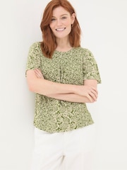 FatFace Jade Green Damask Floral Top - Image 1 of 6