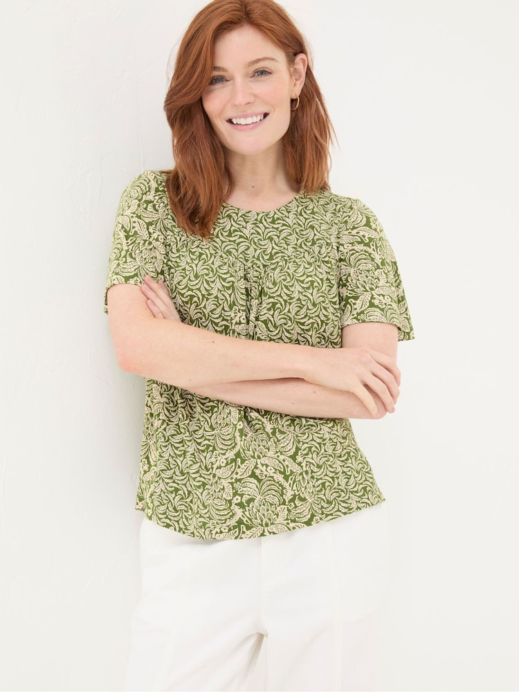 FatFace Jade Green Damask Floral Top - Image 1 of 6