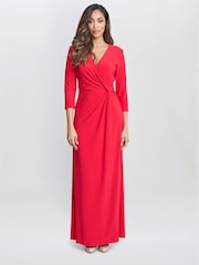 Gina Bacconi Red Celine Jersey Wrap Maxi Dress - Image 1 of 5