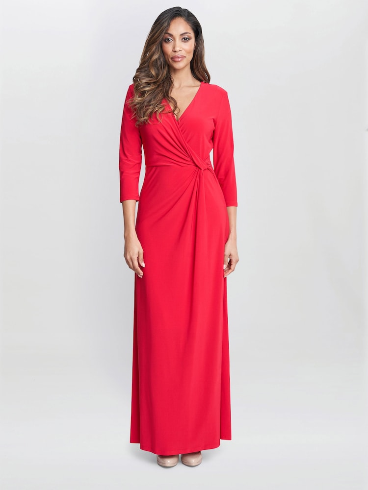 Gina Bacconi Red Celine Jersey Wrap Maxi Dress - Image 1 of 5