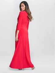 Gina Bacconi Red Celine Jersey Wrap Maxi Dress - Image 2 of 5