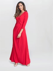 Gina Bacconi Red Celine Jersey Wrap Maxi Dress - Image 3 of 5