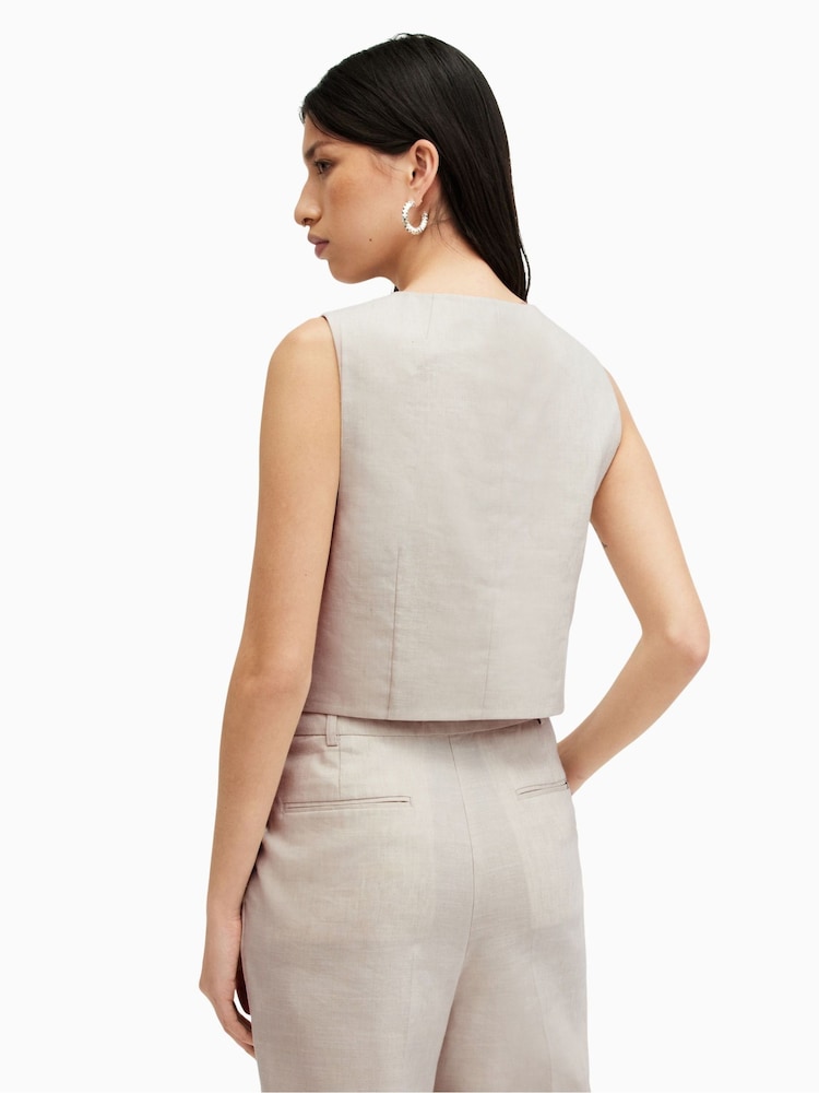 AllSaints Brown Whitney Linen Blend Waistcoat - Image 2 of 6