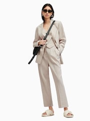 AllSaints Brown Whitney Linen Blend Waistcoat - Image 4 of 6