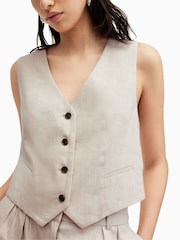 AllSaints Brown Whitney Linen Blend Waistcoat - Image 5 of 6