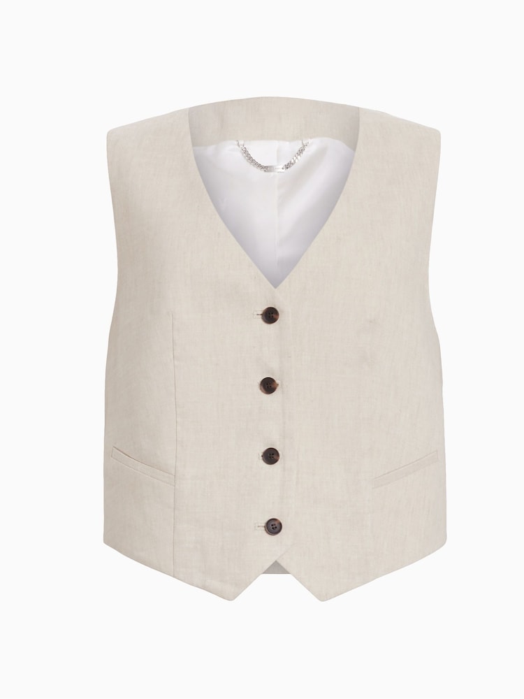 AllSaints Brown Whitney Linen Blend Waistcoat - Image 6 of 6