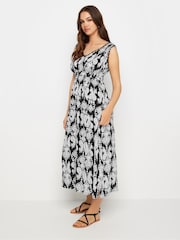 Long Tall Sally Black Mono Shirred Printed V-Neck Midi Dress - Image 1 of 5