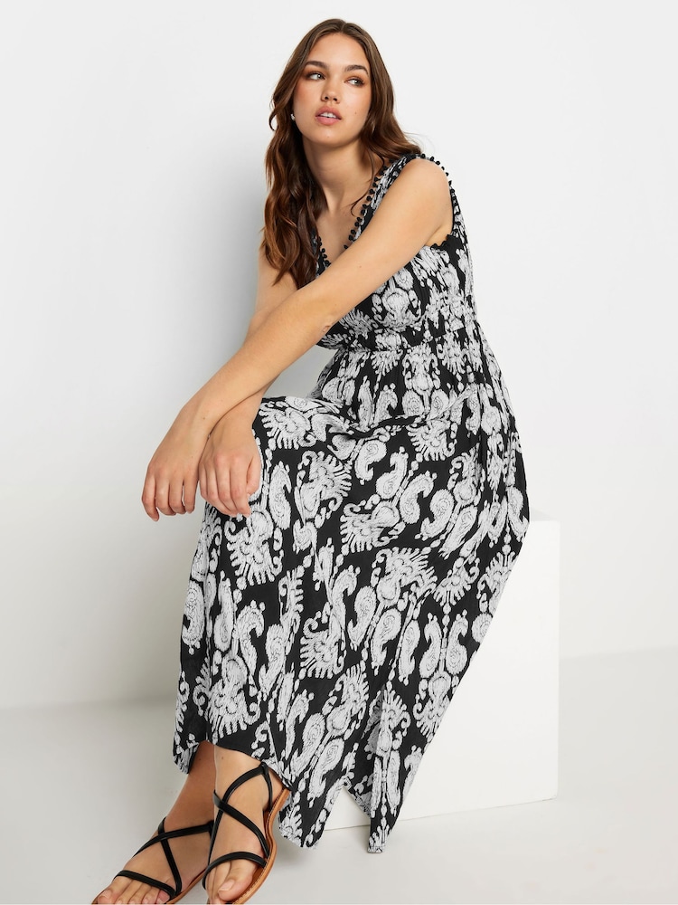 Long Tall Sally Black Mono Shirred Printed V-Neck Midi Dress - Image 2 of 5