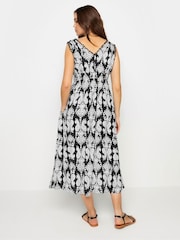 Long Tall Sally Black Mono Shirred Printed V-Neck Midi Dress - Image 3 of 5
