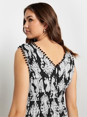 Long Tall Sally Black Mono Shirred Printed V-Neck Midi Dress - Image 4 of 5