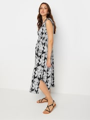 Long Tall Sally Black Mono Shirred Printed V-Neck Midi Dress - Image 5 of 5
