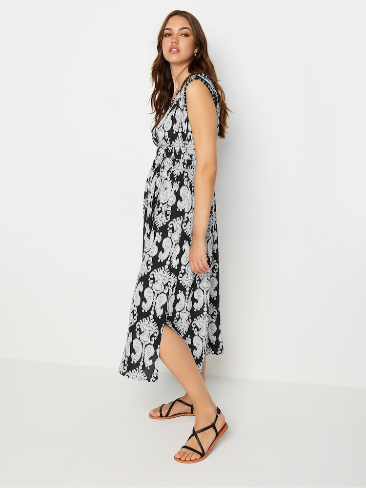 Long Tall Sally Black Mono Shirred Printed V-Neck Midi Dress - Image 5 of 5