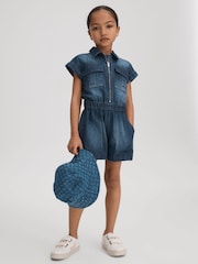 Reiss Blue Josie Teen Denim Zip-Front Playsuit - Image 2 of 4