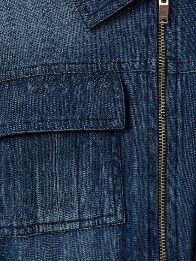 Reiss Blue Josie Teen Denim Zip-Front Playsuit - Image 4 of 4