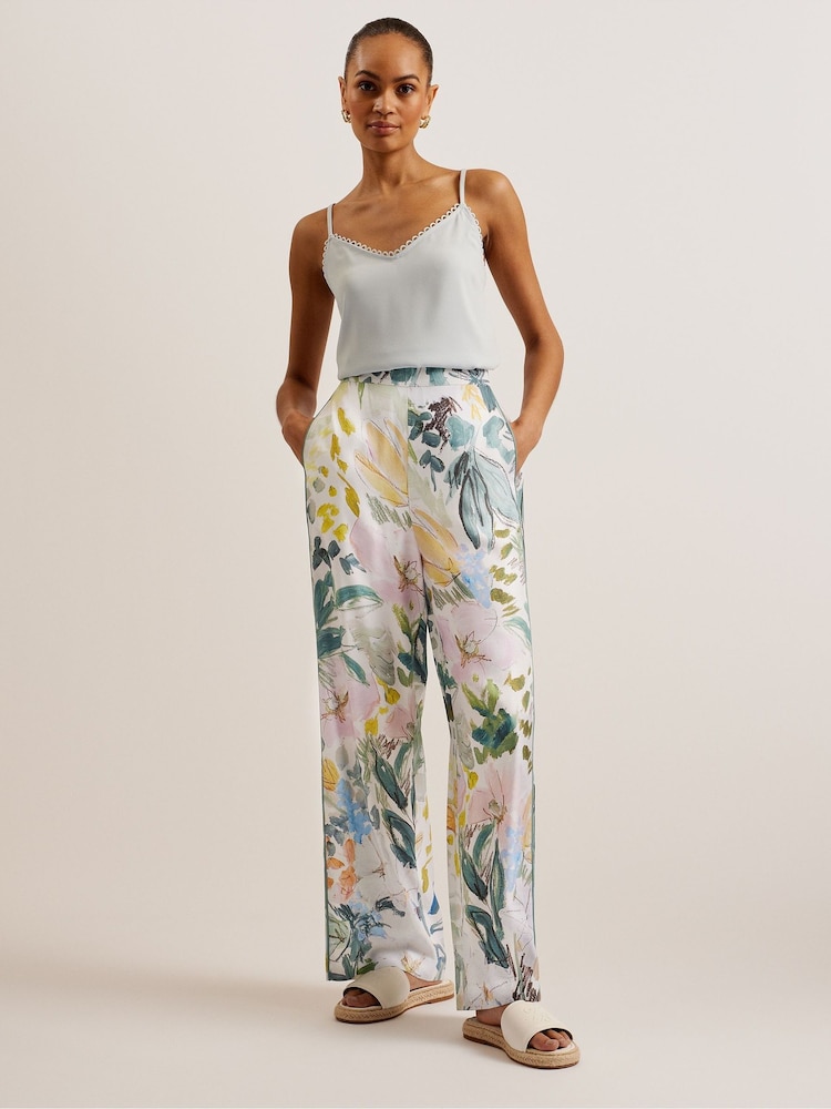 Ted Baker Cream Sarca Printed Wide Leg Trousers - Image 1 of 5