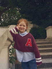 Burgundy Red Varisty 100% Cotton Jumper And Shirt Set (3-16yrs) - Image 1 of 2