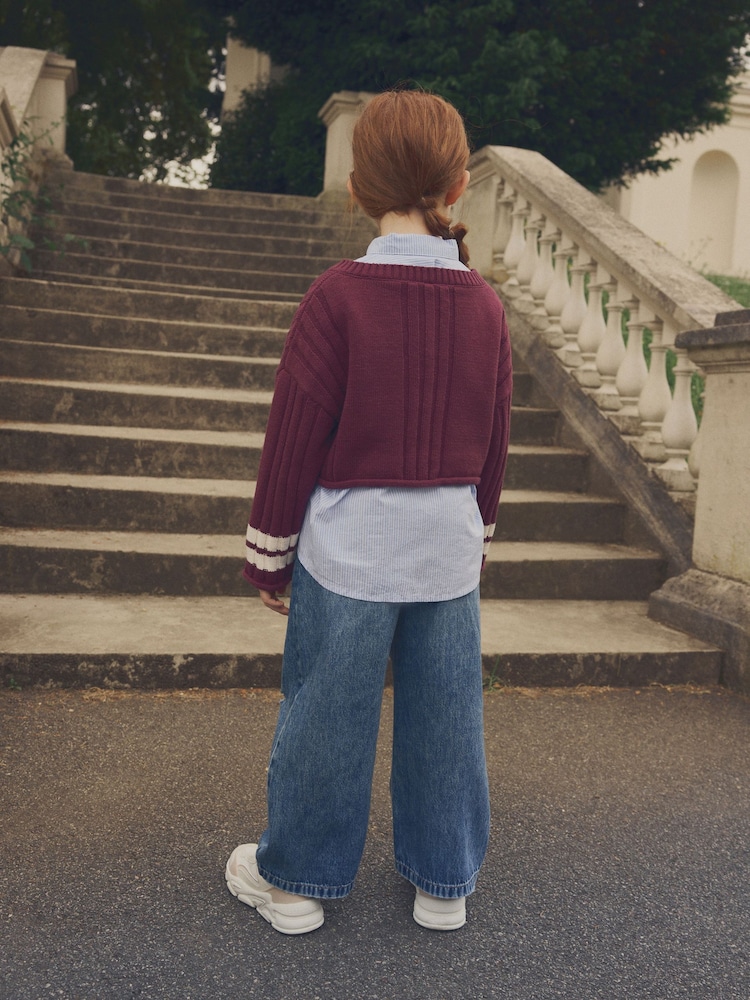 Burgundy Red Varisty 100% Cotton Jumper And Shirt Set (3-16yrs) - Image 2 of 2