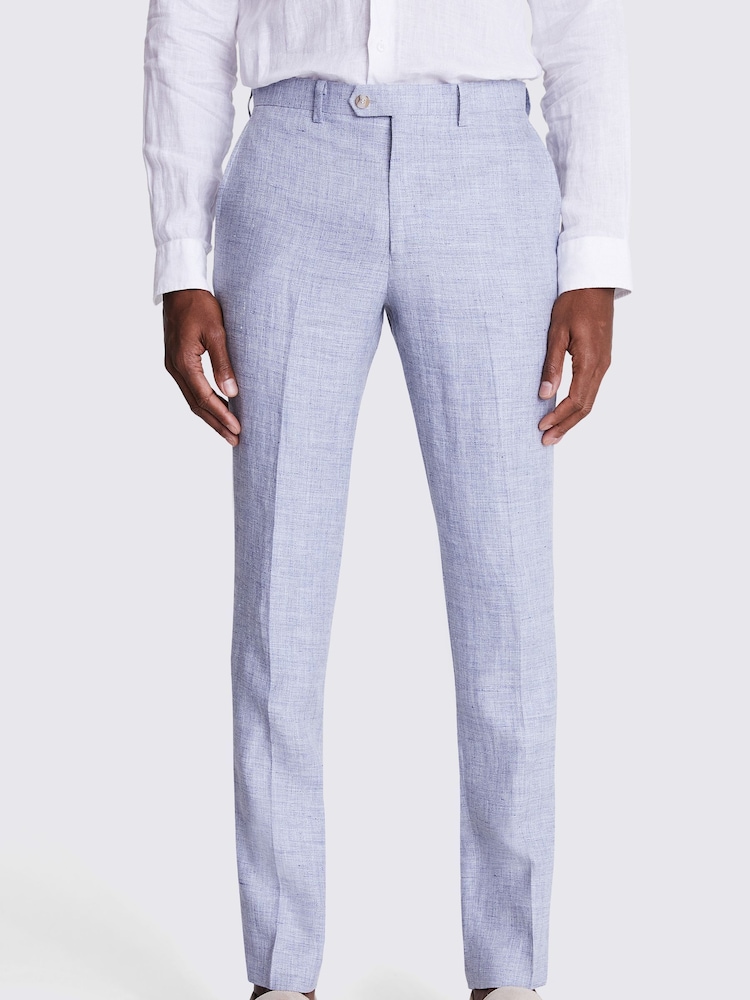 MOSS Light Blue Tailored Fit Linen Trousers - Image 1 of 3