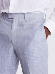 MOSS Light Blue Tailored Fit Linen Trousers - Image 3 of 3