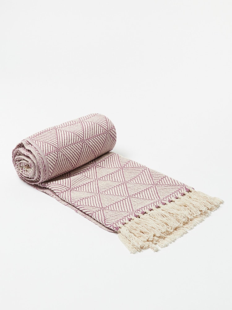 Oliver Bonas Purple Alma Woven Geometric Throw - Image 2 of 4 Oliver Bonas Purple Alma Woven Geometric Throw - Image 2 of 4