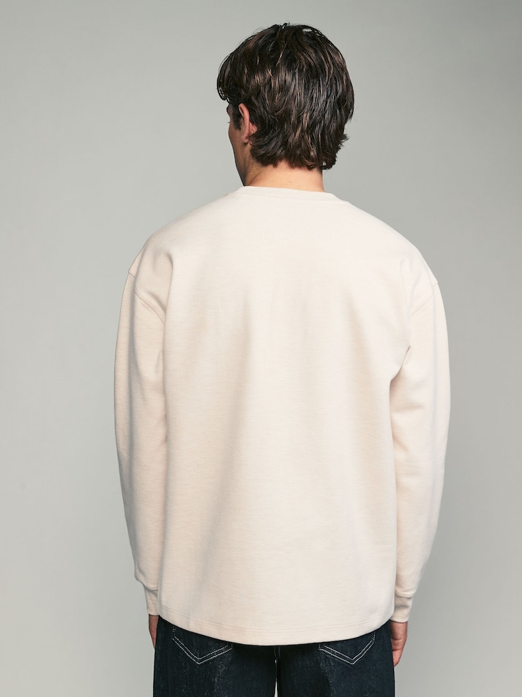 Cream Long Sleeves Brushed Crew T-Shirt - Image 2 of 7