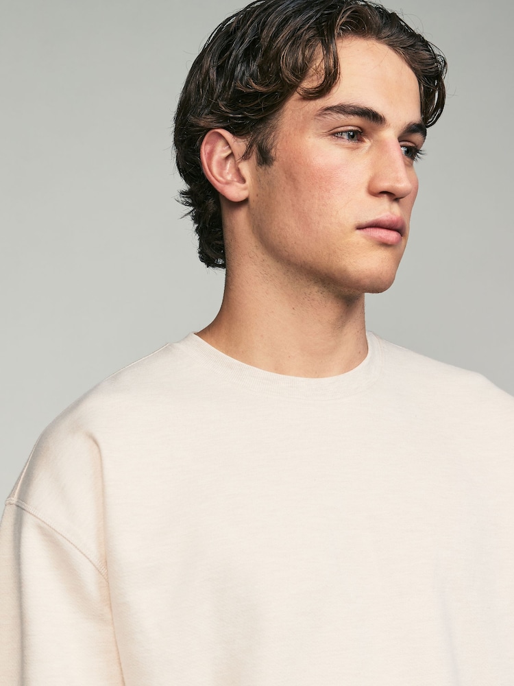 Cream Long Sleeves Brushed Crew T-Shirt - Image 4 of 7