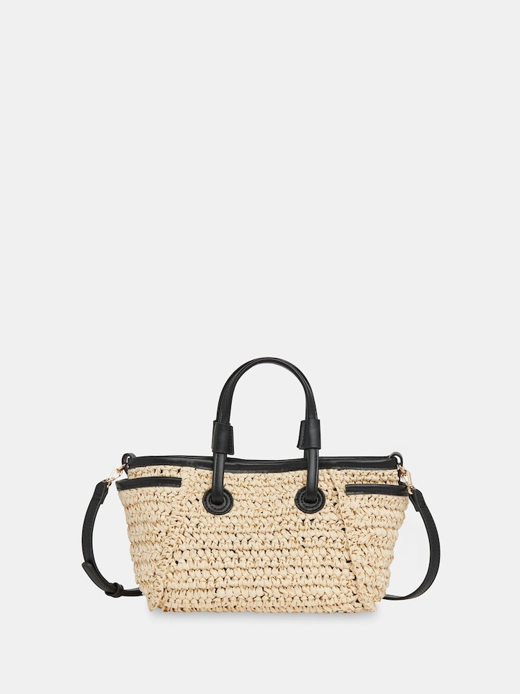 Whistles Nude Mini Aylin Straw Tote Bag - Image 2 of 6