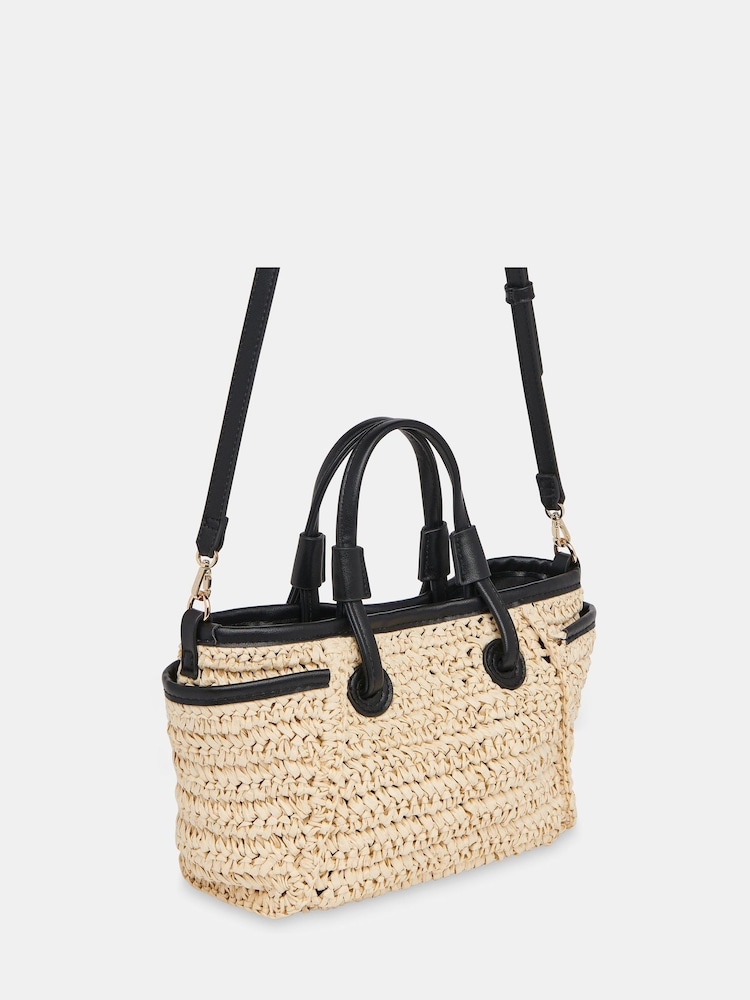 Whistles Nude Mini Aylin Straw Tote Bag - Image 3 of 6