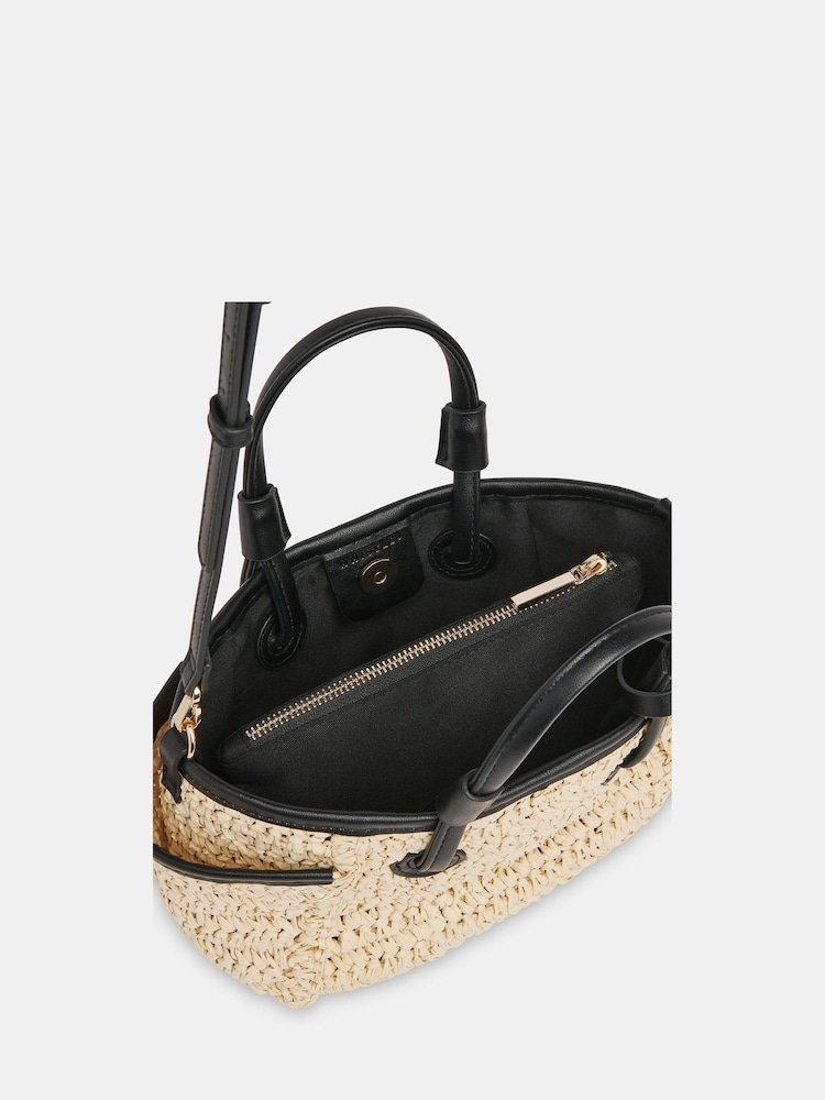 Whistles Nude Mini Aylin Straw Tote Bag - Image 4 of 6