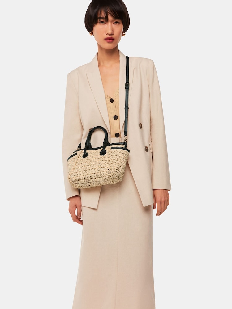 Whistles Nude Mini Aylin Straw Tote Bag - Image 6 of 6