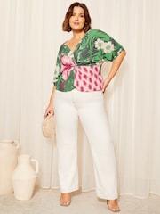 Curves Like These Green Twist Front V Neck Short Sleeve Top - Image 2 of 4