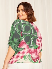 Curves Like These Green Twist Front V Neck Short Sleeve Top - Image 4 of 4