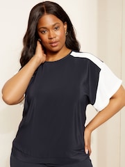 Curves Like These Navy Blue Short Sleeve Round Neck Blouse - Image 5 of 8