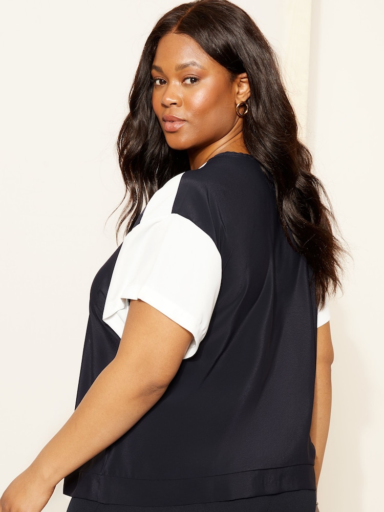 Curves Like These Navy Blue Short Sleeve Round Neck Blouse - Image 8 of 8 Curves Like These Navy Blue Short Sleeve Round Neck Blouse - Image 8 of 8