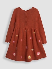 JoJo Maman Bébé Rust Orange Flower Embroidered Knit Dress - Image 2 of 3