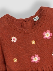 JoJo Maman Bébé Rust Orange Flower Embroidered Knit Dress - Image 3 of 3