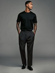 Черный - Elasticated Waist Wool Blend Check Regular Fit Smart Trousers - Изображение 2 из 8