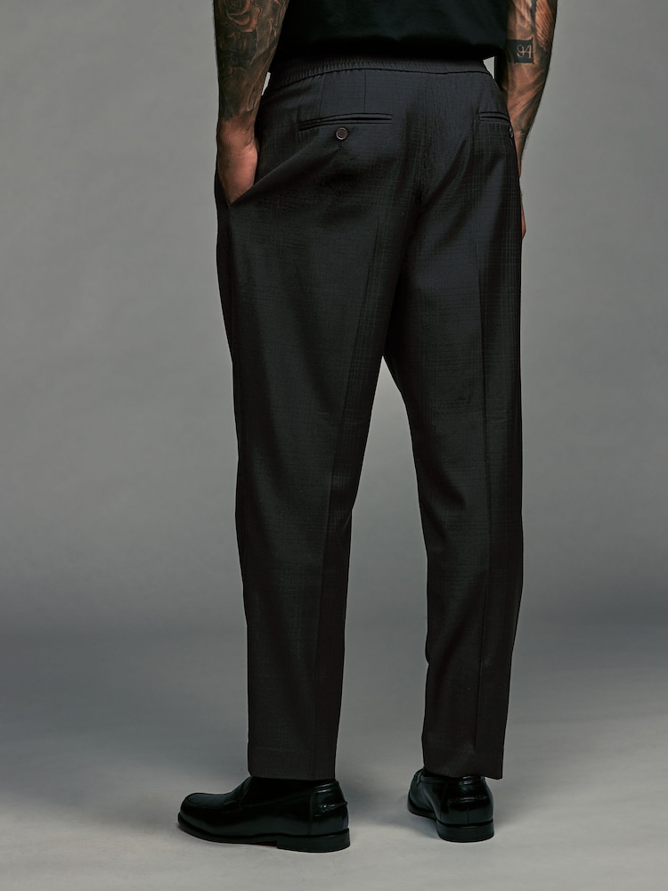 Black Elasticated Waist Wool Blend Check Regular Fit Smart Trousers - Image 4 of 8