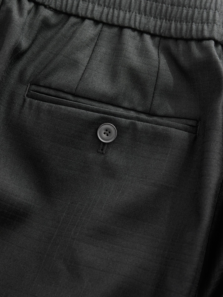 Черный - Elasticated Waist Wool Blend Check Regular Fit Smart Trousers - Изображение 8 из 8