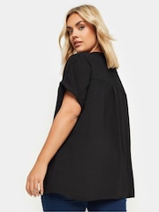 Yours Curve Black Short Sleeve Half Placket Blouse - Image 3 of 4