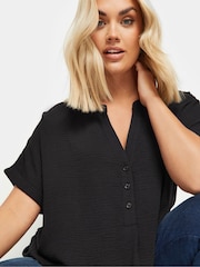 Yours Curve Black Short Sleeve Half Placket Blouse - Image 4 of 4