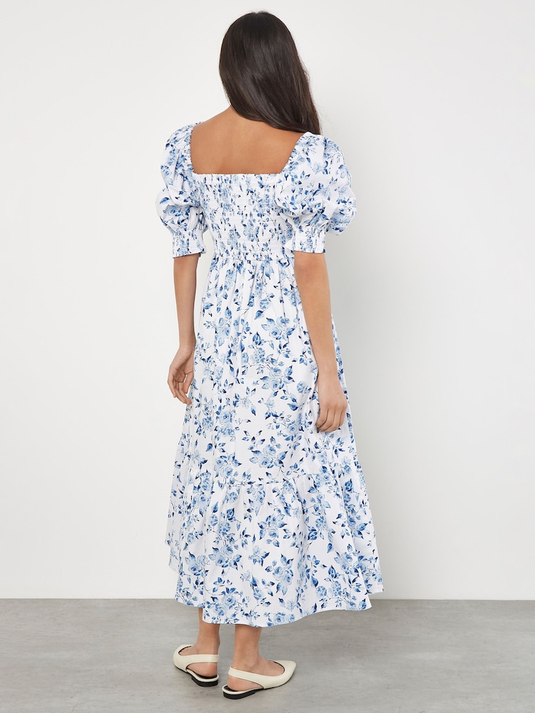 Apricot Blue Rose Cotton Milkmaid Midaxi Dress - Image 5 of 5