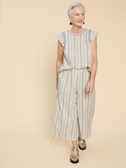 White Stuff Natural Lisette Linen/Cotton Mix Stripe Culottes - Image 3 of 7